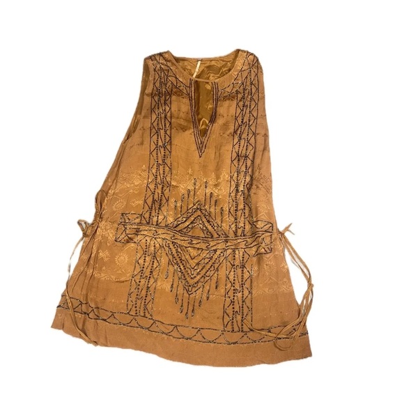 Free People Love Story Party Boho Dress – Brown/Gold Metallic Beaded – Small - Picture 4 of 16